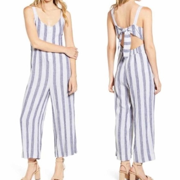 Rails Teresa Cannes Stripe Jumpsuit Linen Jumpsuit Blue White Size XS - Picture 1 of 16
